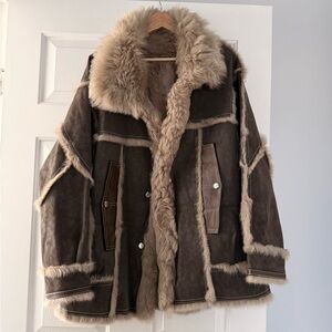 Faux Fur Trimmed Brown Coat